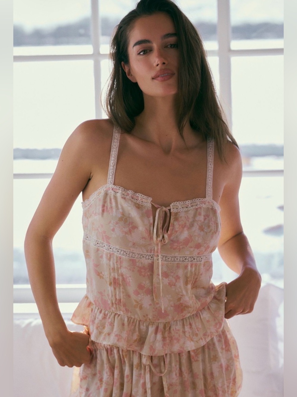 NEW Anthropologie floral Lace-Trim Camisole Tank Top - size MEDIUM